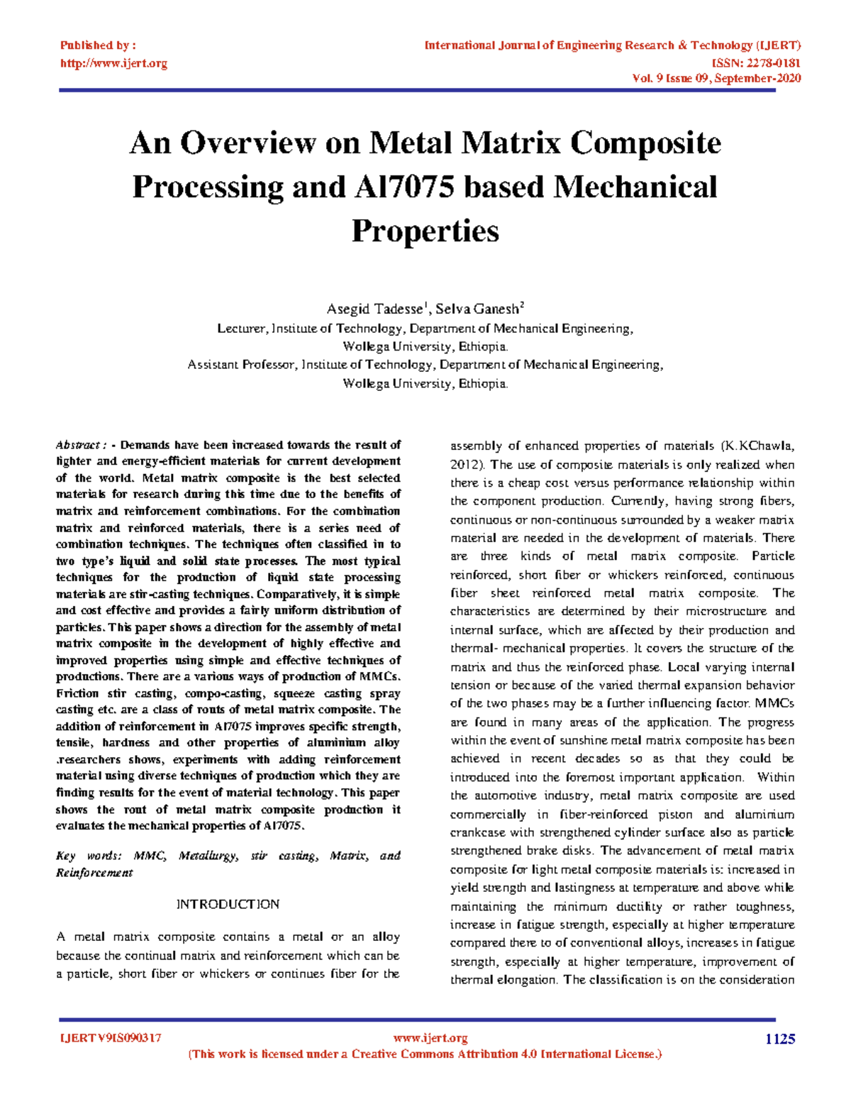 An overview on metal matrix composite processing and al7075 based ...