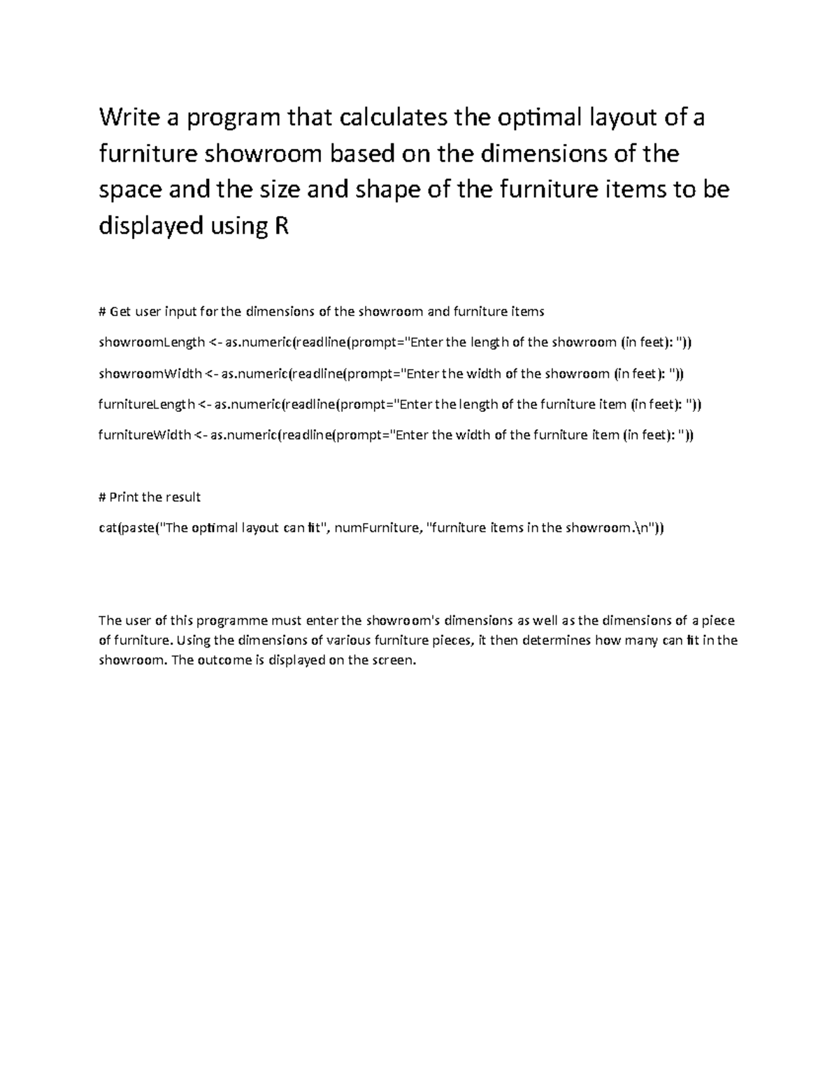 Comp6024-optimal layout-R - Write a program that calculates the optimal ...
