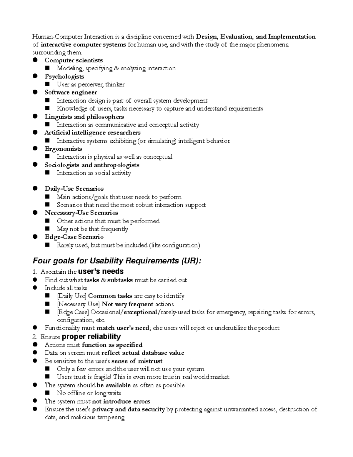 CZ2004 Part I Summary - Human-Computer Interaction is a discipline ...