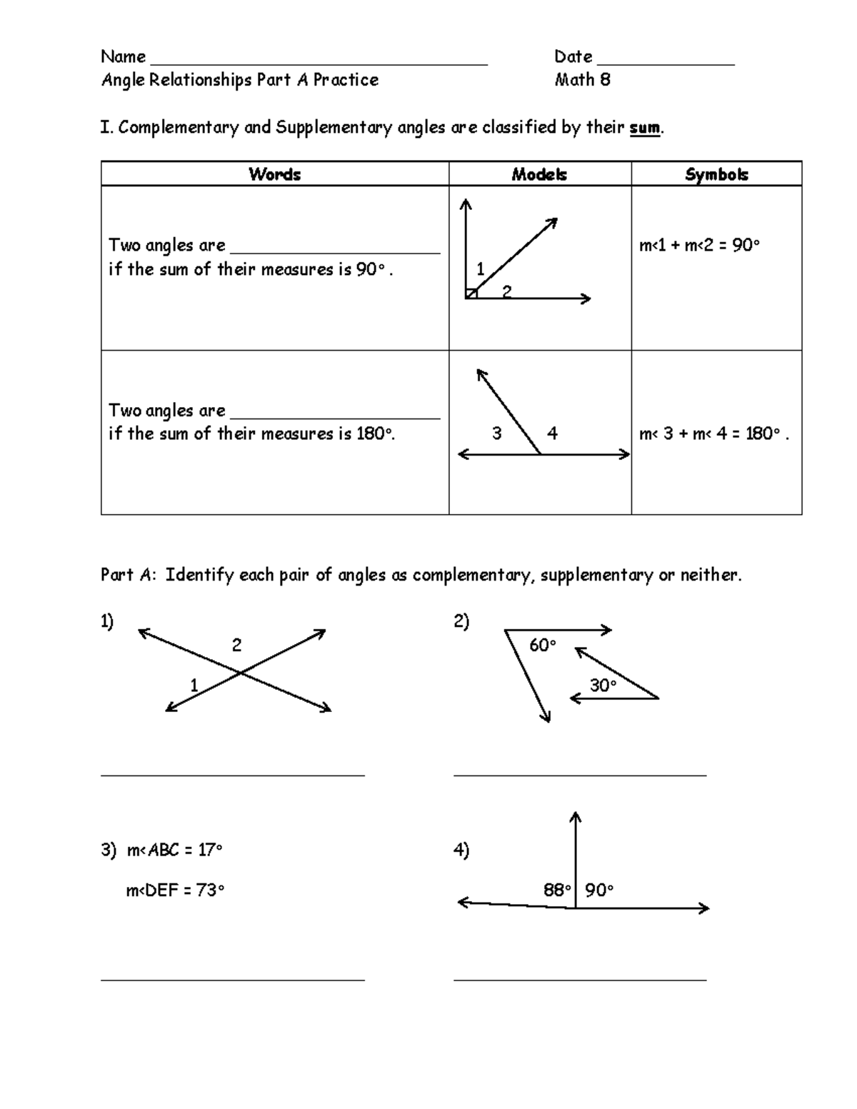 Jaivean Salce-Quiles - Angle Relationships Part A Practice - Name