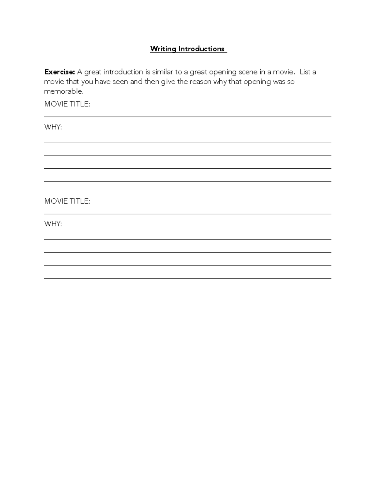 Intro Paragraph Worksheets Writing Introductions Exercise A Great