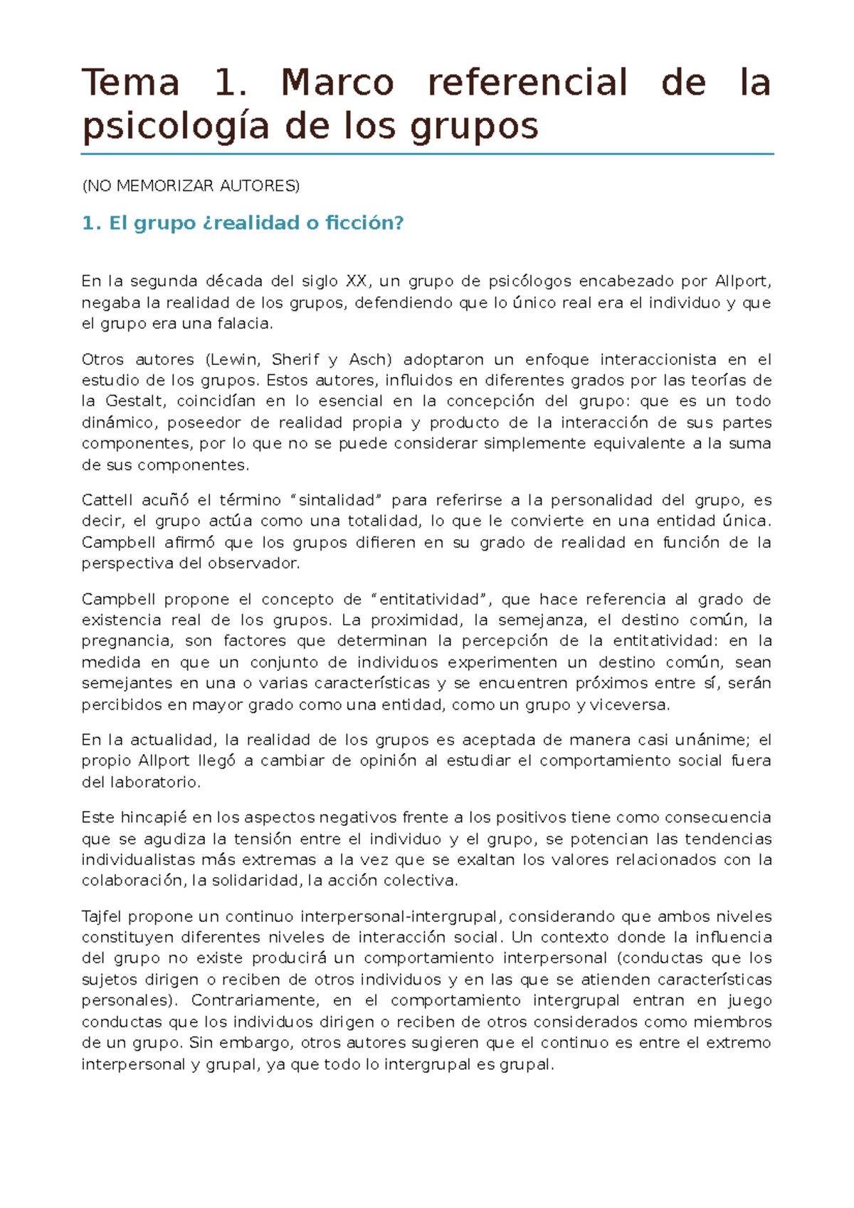 T.1. El Marco Referencial De L A Psicología De Los Grupos - Tema 1 ...