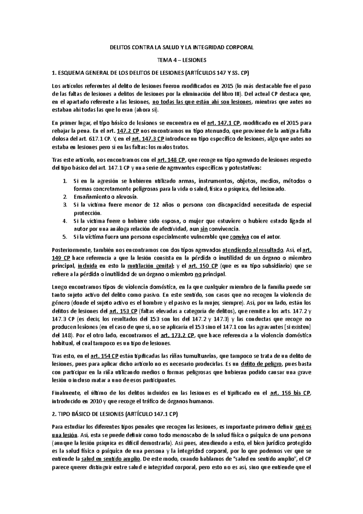 TEMA 4 - PENAL I - DELITOS CONTRA LA SALUD Y LA INTEGRIDAD CORPORAL ...