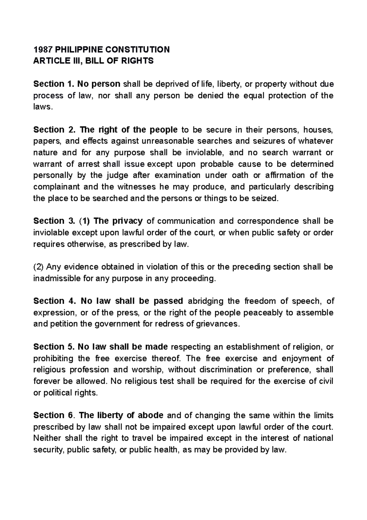 1987 constitution of the philippines in section 12 1 of article 3