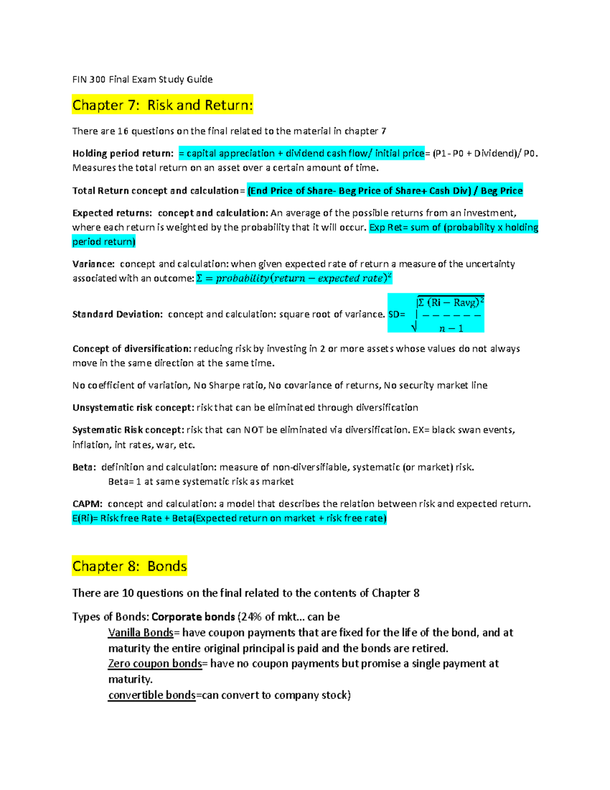 FIN 300 - Exam And Final Exam Study Guide - FIN 300 Final Exam Study ...