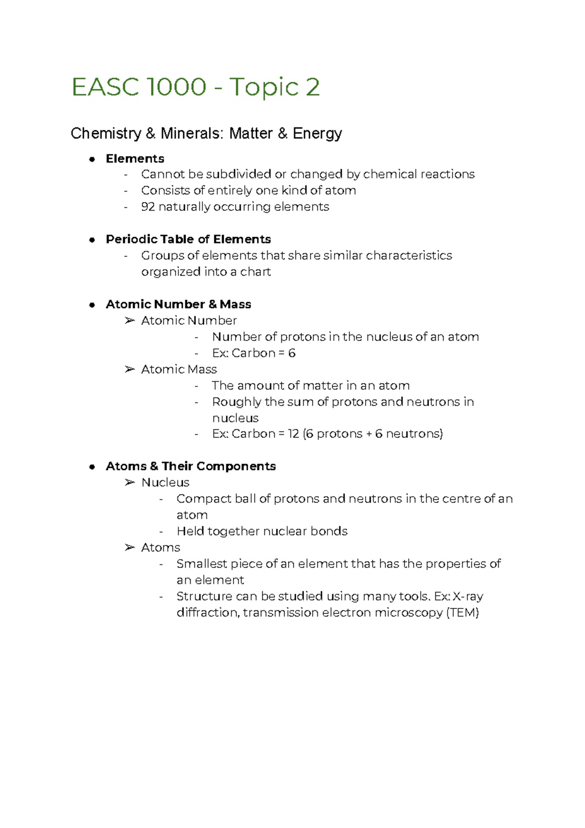 EASC 1000 Topic 2 1 - earth science - EASC 1000 - Topic 2 Chemistry ...