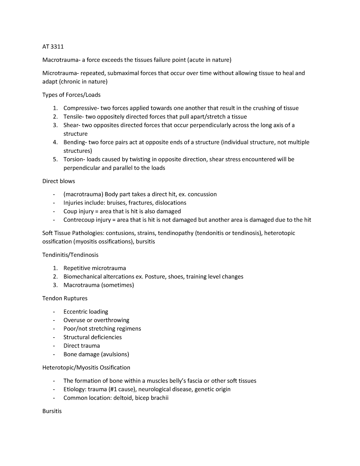 Clinical assement notes - AT 3311 Macrotrauma- a force exceeds the ...