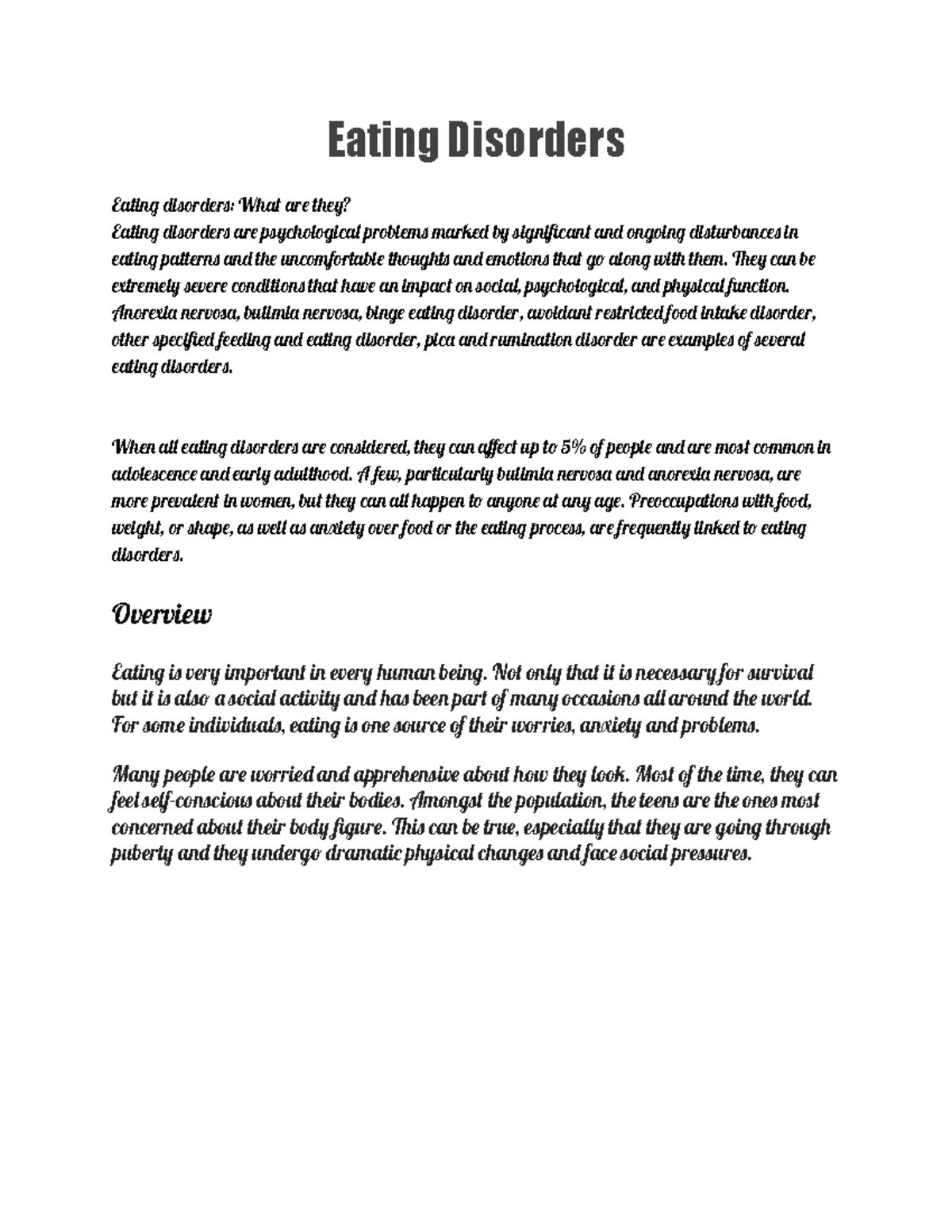 Eating Disorders Nurse file lecture Eating Disorders Eating