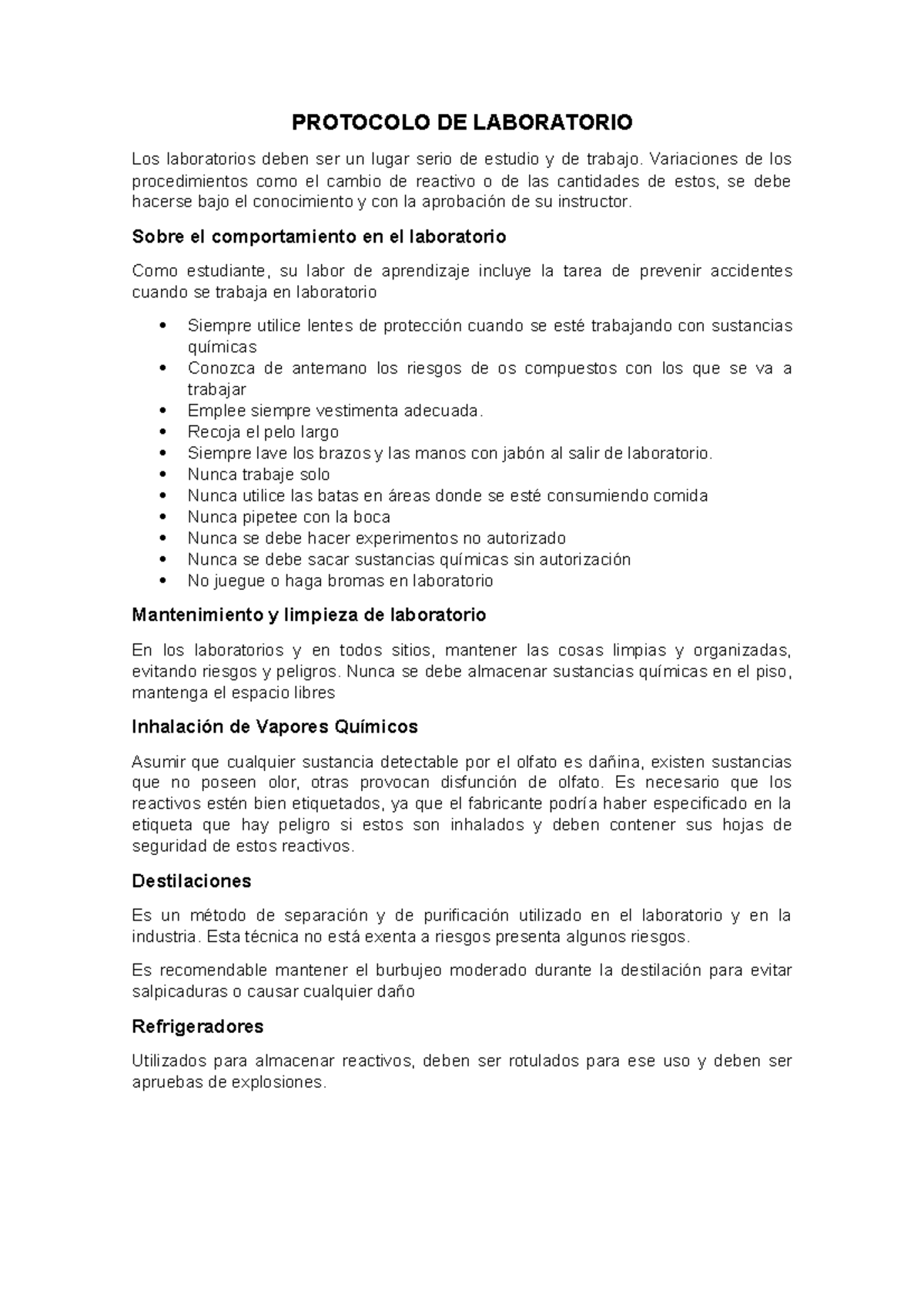 Protocolo DE Laboratorio - PROTOCOLO DE LABORATORIO Los laboratorios
