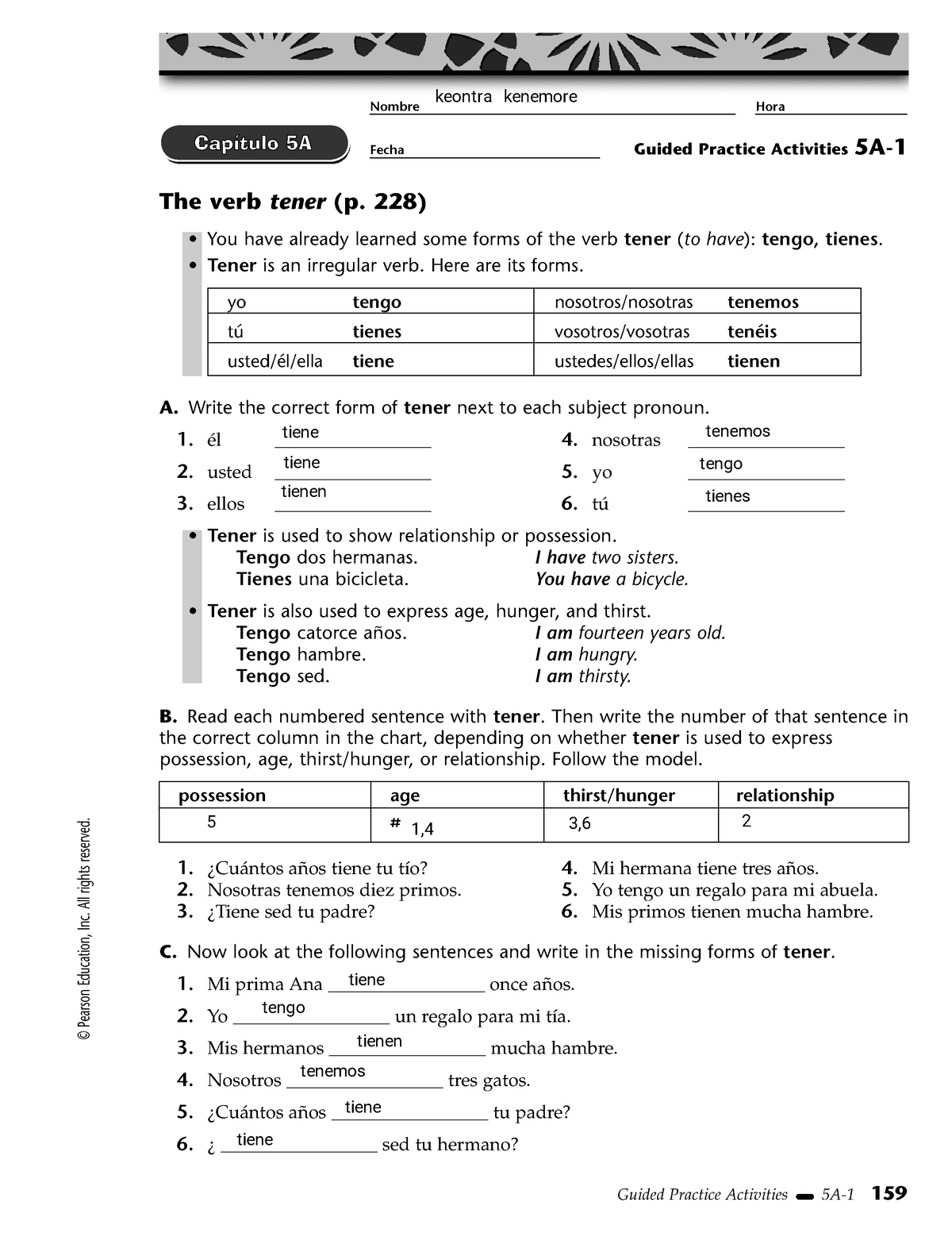 Kami Export   Keontra Kenemore   Tener Practice 2   © Pearson Education