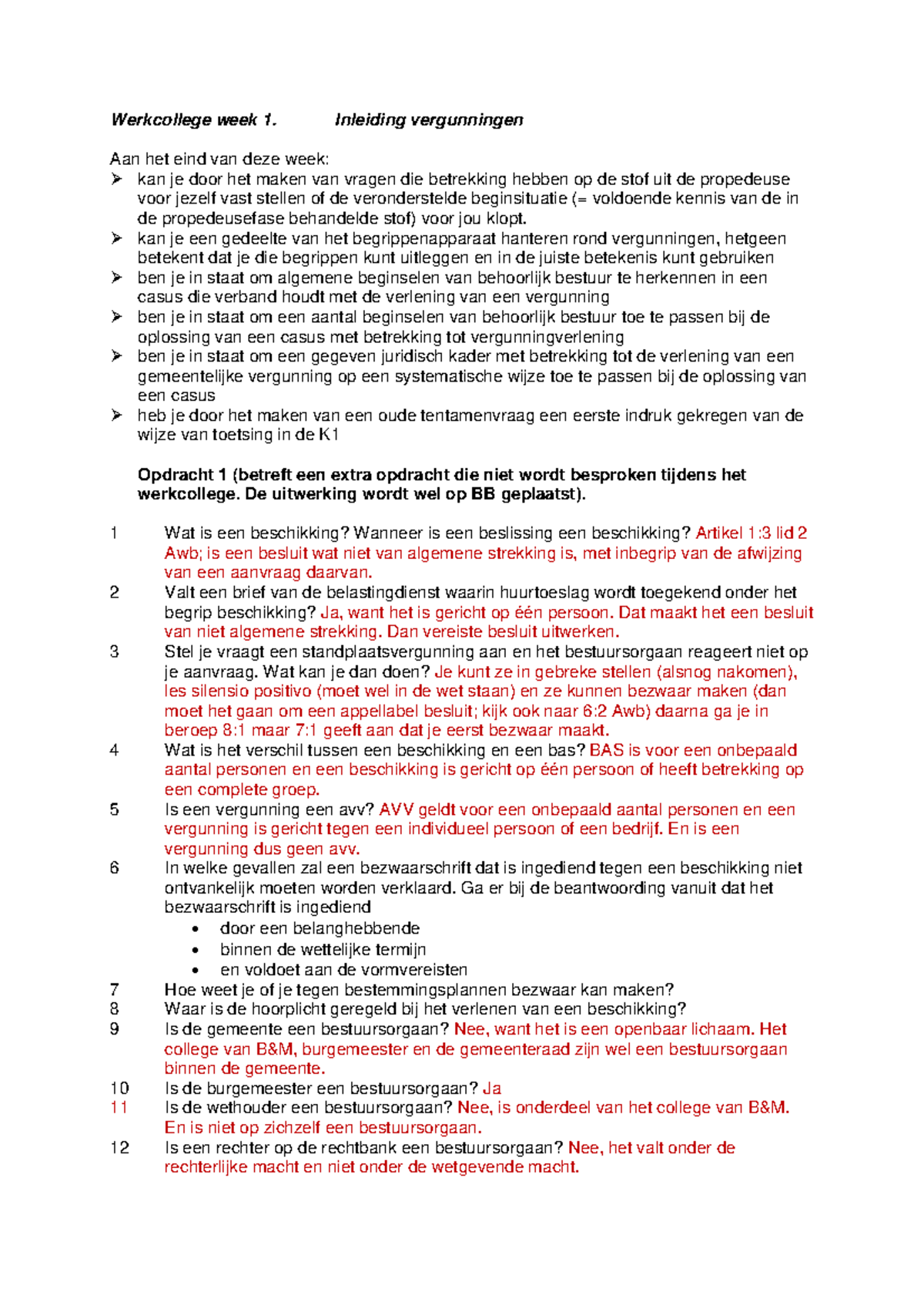 Werkgroep Uitwerkingen 1-2, Bestuursrecht Vergunningen, Vragen En ...