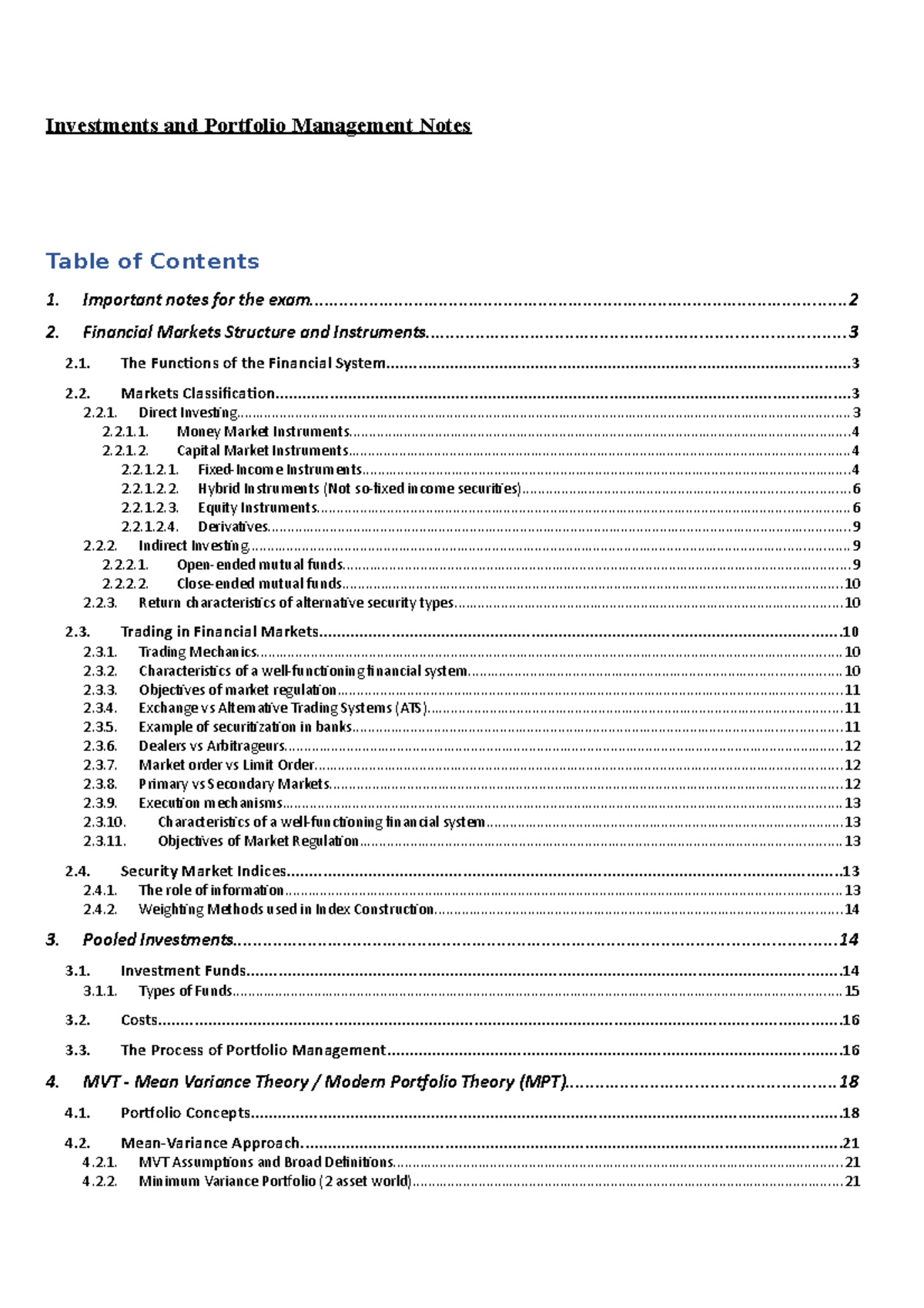 Investments and Portfolio Management Notes - Important notes for the ...