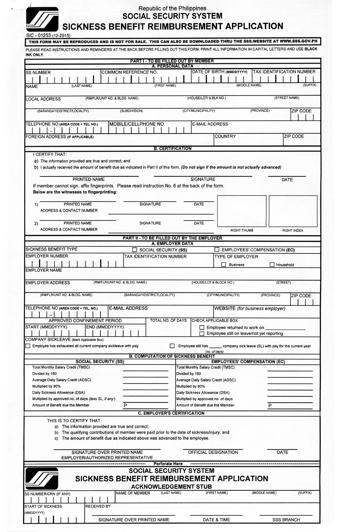 Sss Sickness Reimbursement Form Psychology Studocu