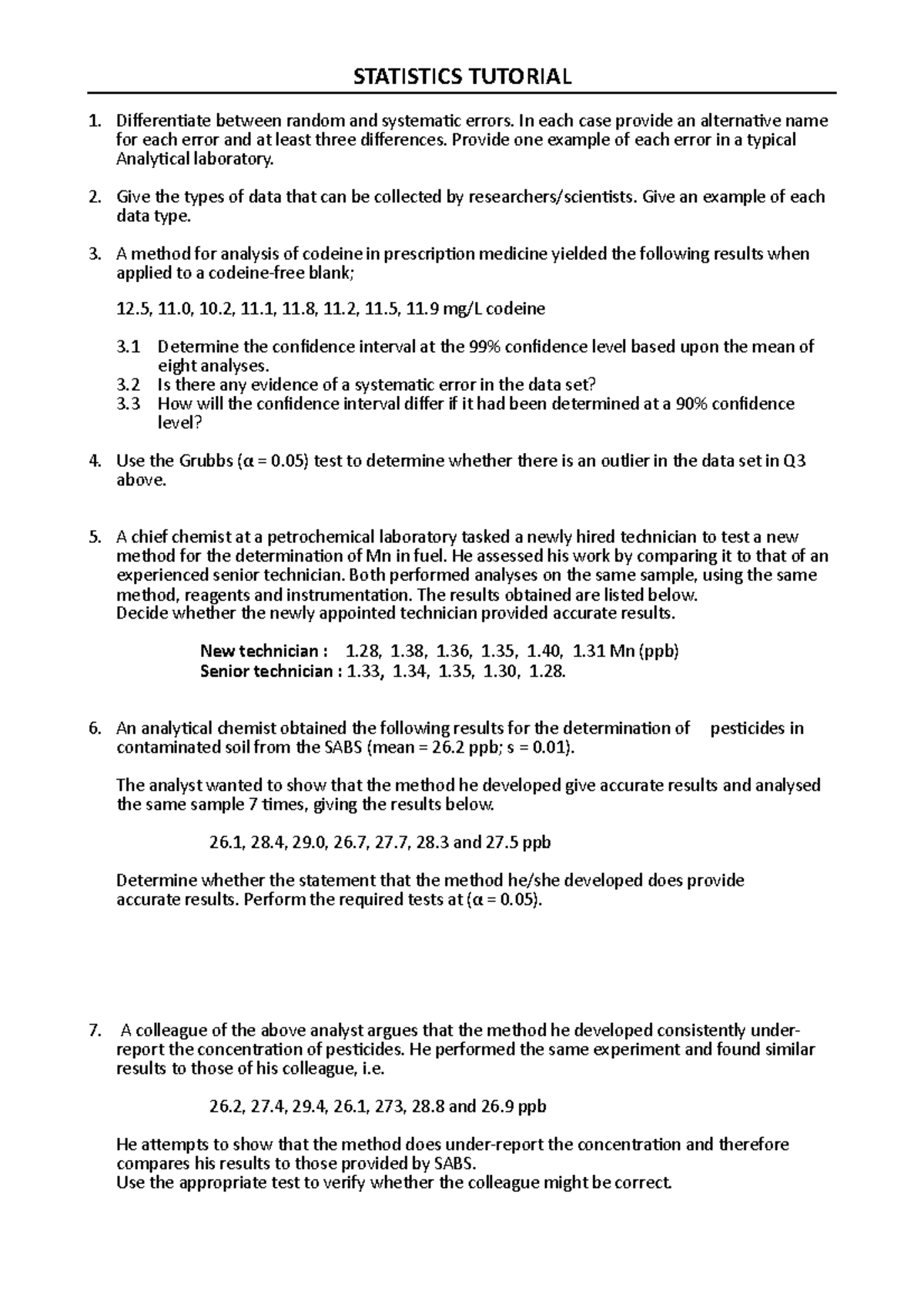 CQA262S Statistics Problems 2023 - STATISTICS TUTORIAL Differentiate ...