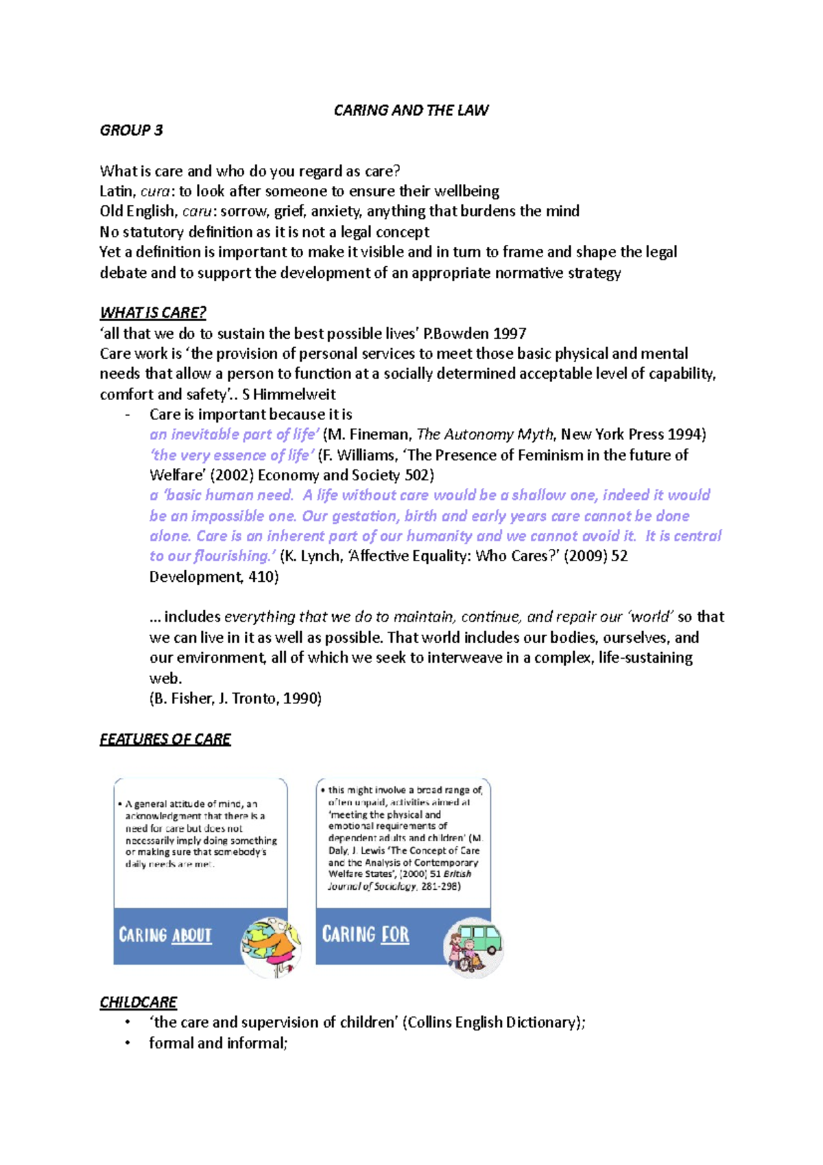 Caring AND THE LAW - CARING AND THE LAW GROUP 3 What is care and who do ...