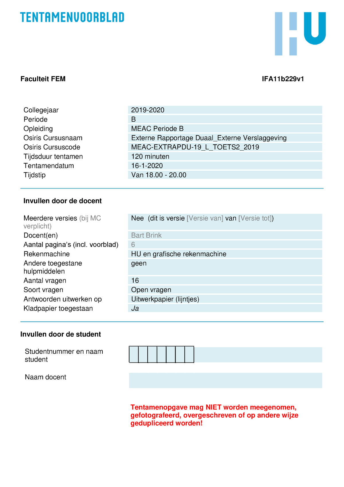 Proeftentamen Externe Rapportage Onderdeel EV Jan 2020 Incl Antwoorden ...