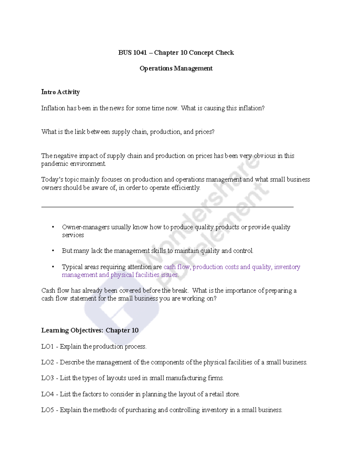 BUS 1041 Week 12 - Operations Management Questions - BUS 1041 – Chapter ...