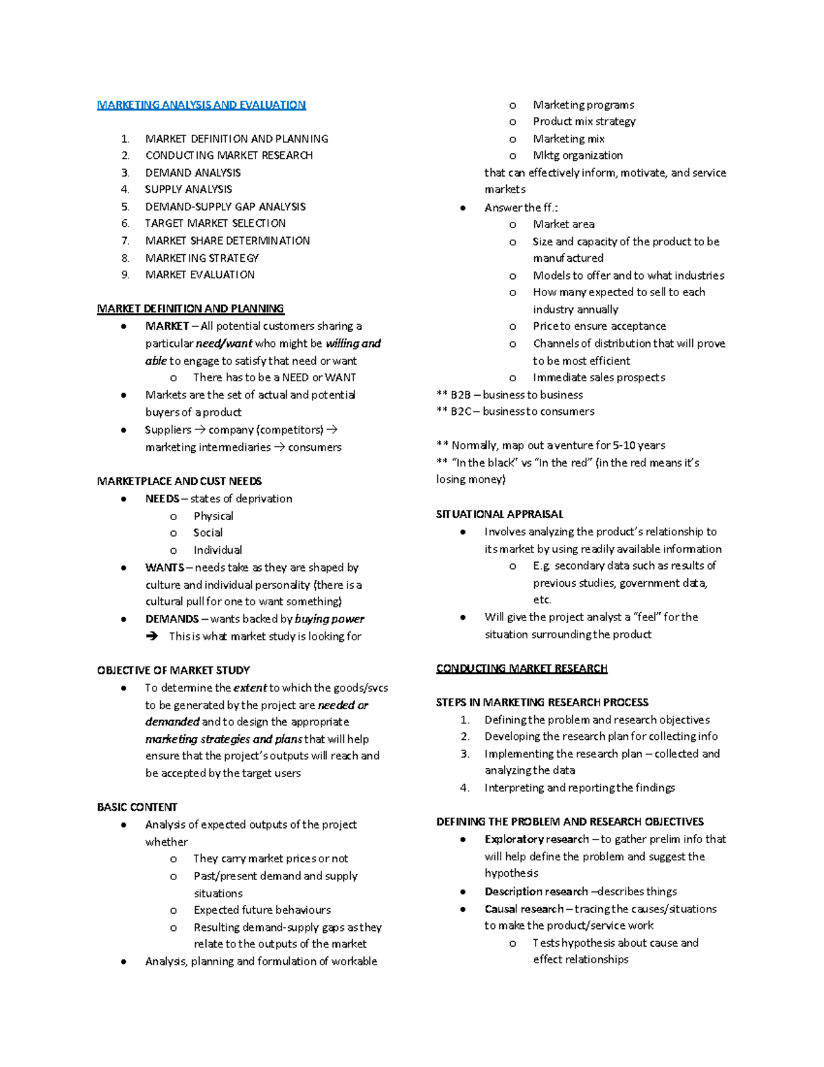 IE 153 Notes - Summary of lectures - MARKETING ANALYSIS AND EVALUATION ...