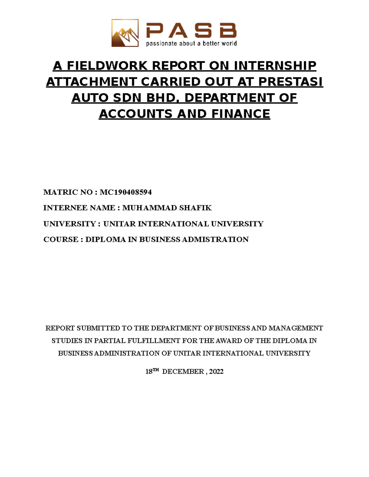 PASB Internship fix copy - A FIELDWORK REPORT ON INTERNSHIP ATTACHMENT ...