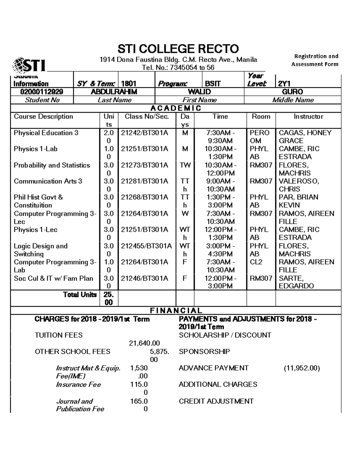 Tuition Receipt - STI COLLEGE RECTO 1914 Dona Faustina Bldg. C. Recto ...