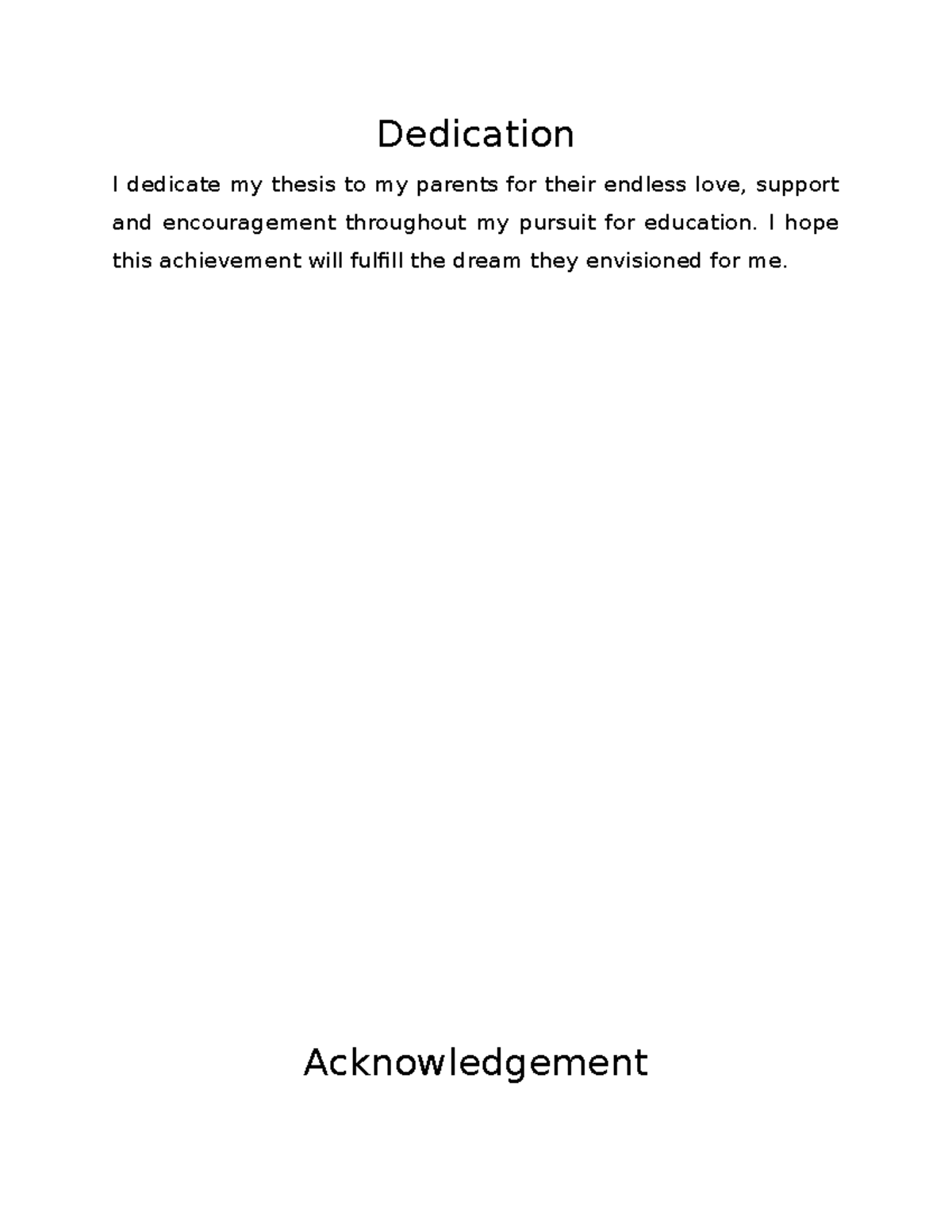 dedication page of a thesis