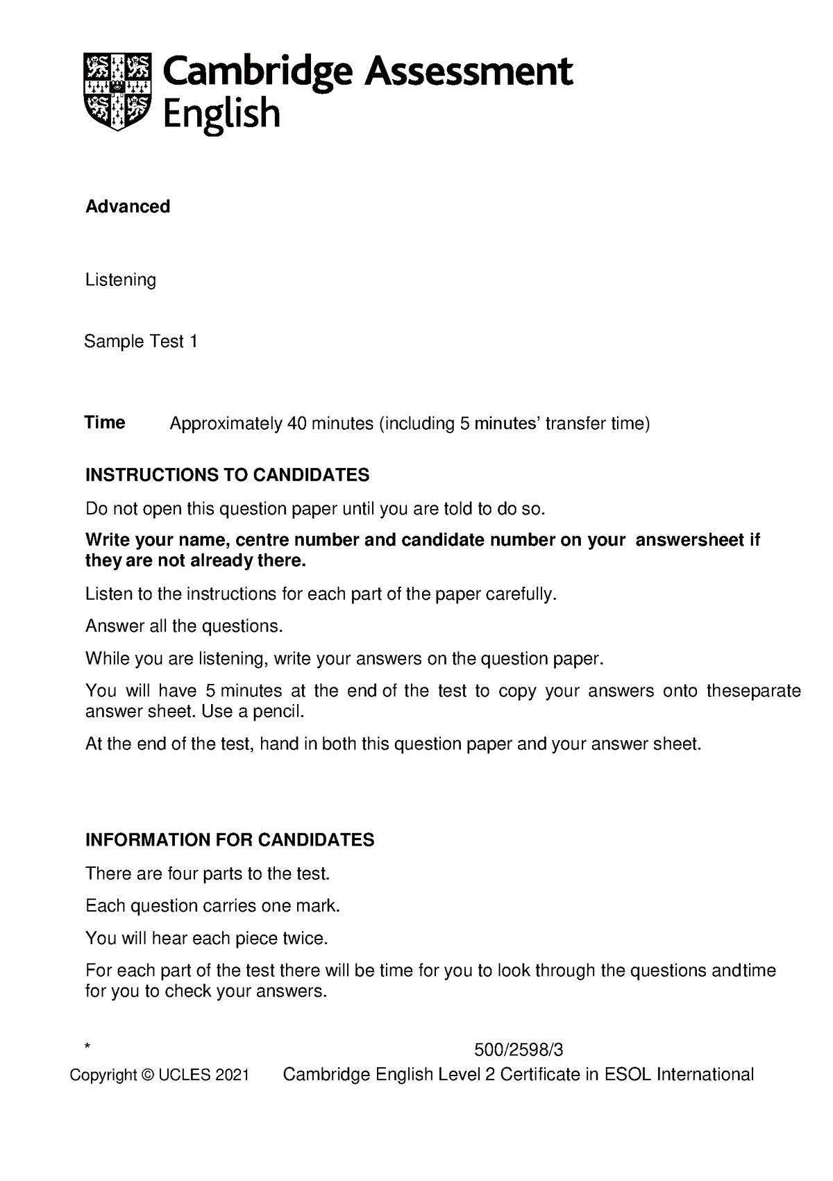 C1 Advanced Sample Paper 1 Listening - Advanced Listening Sample Test 1 ...