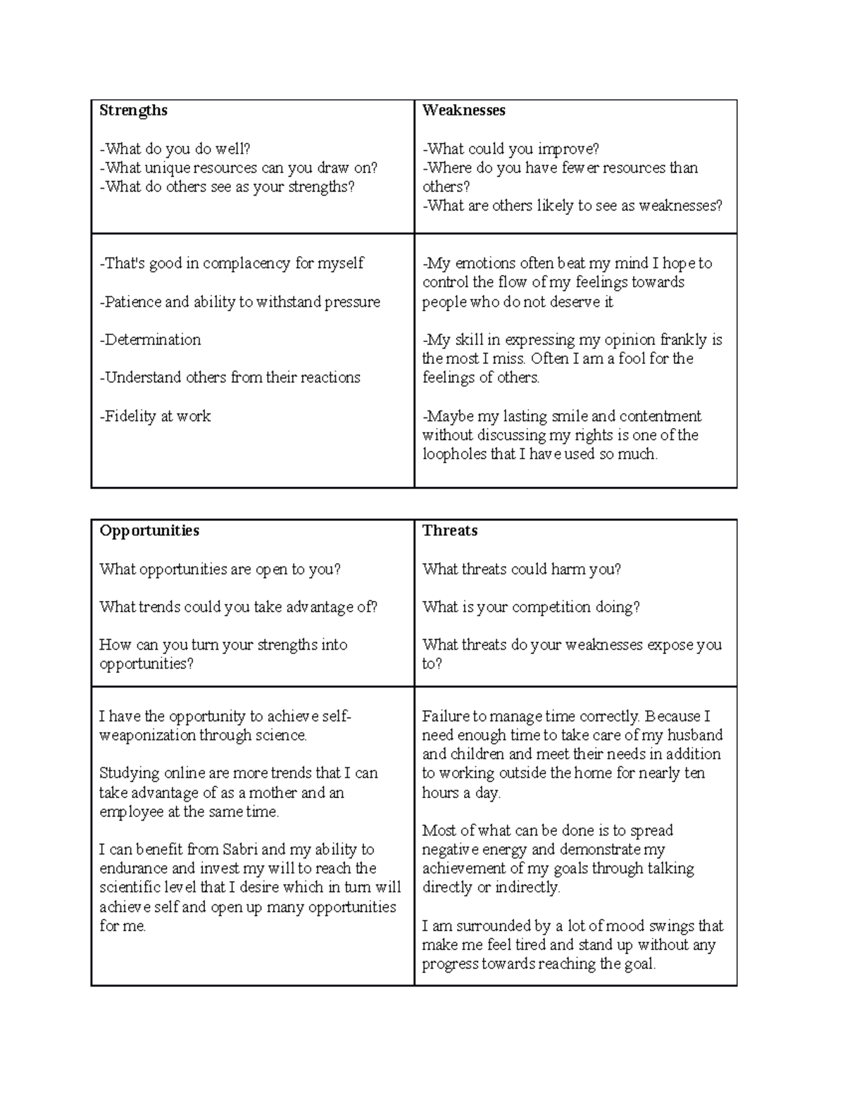 Psyc 1205 written 7 Strengths What do you do well? What unique