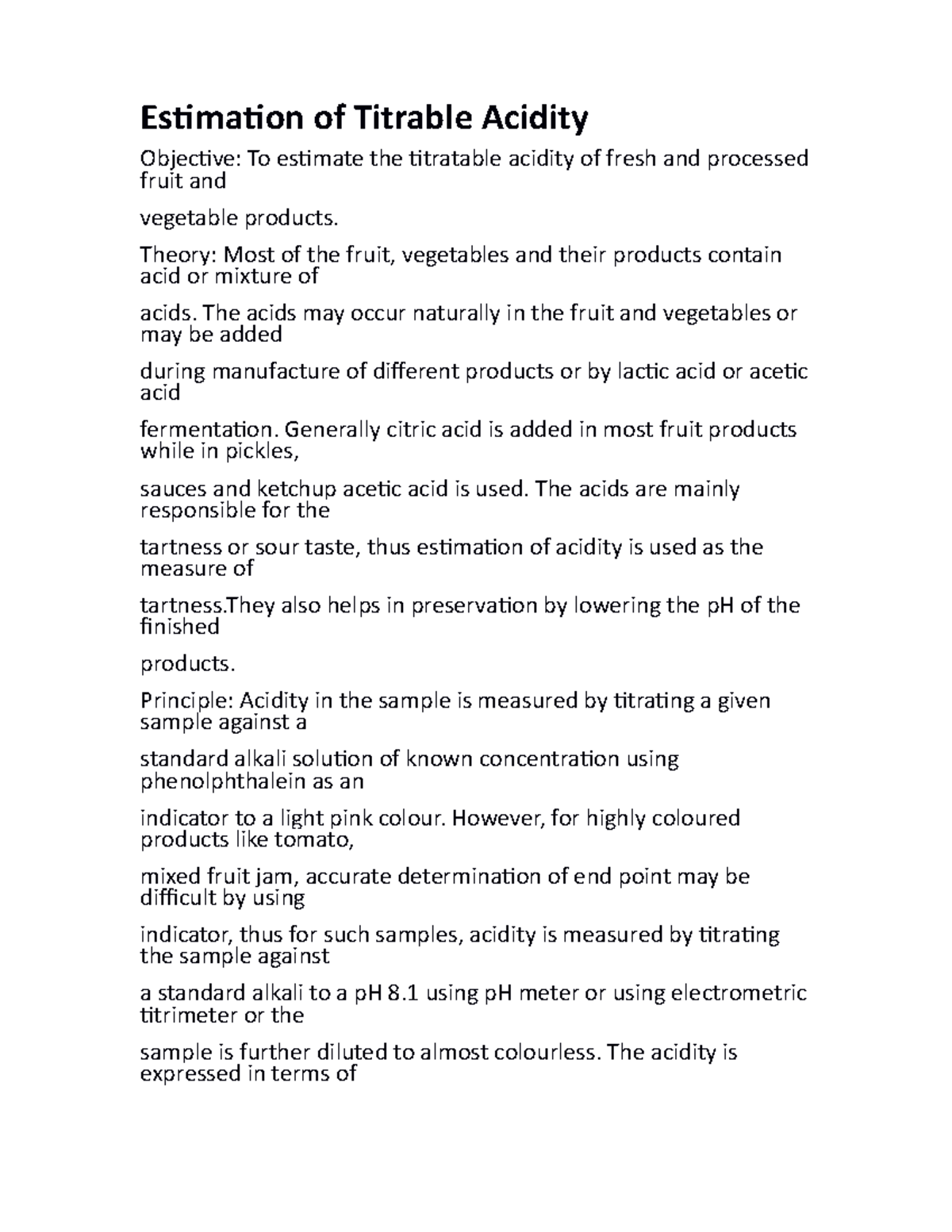 Estimation of Titrable Acidity Estimation of Titrable Acidity Objective To estimate the Studocu