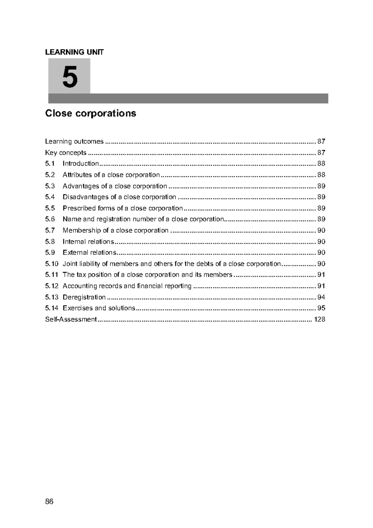 Study guide unit 5 close corporations learning unit learning