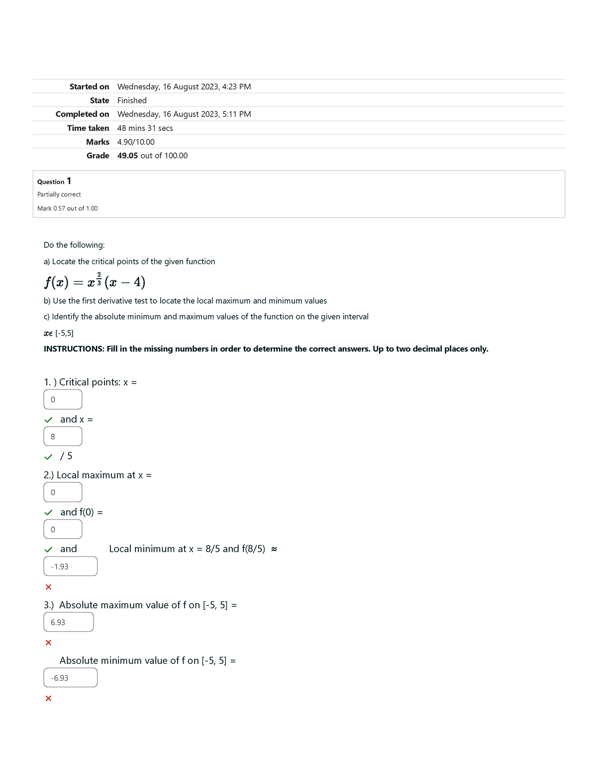 Cal 2 final quiz 1 5/10 - Started on Wednesday, 16 August 2023, 4:23 PM ...