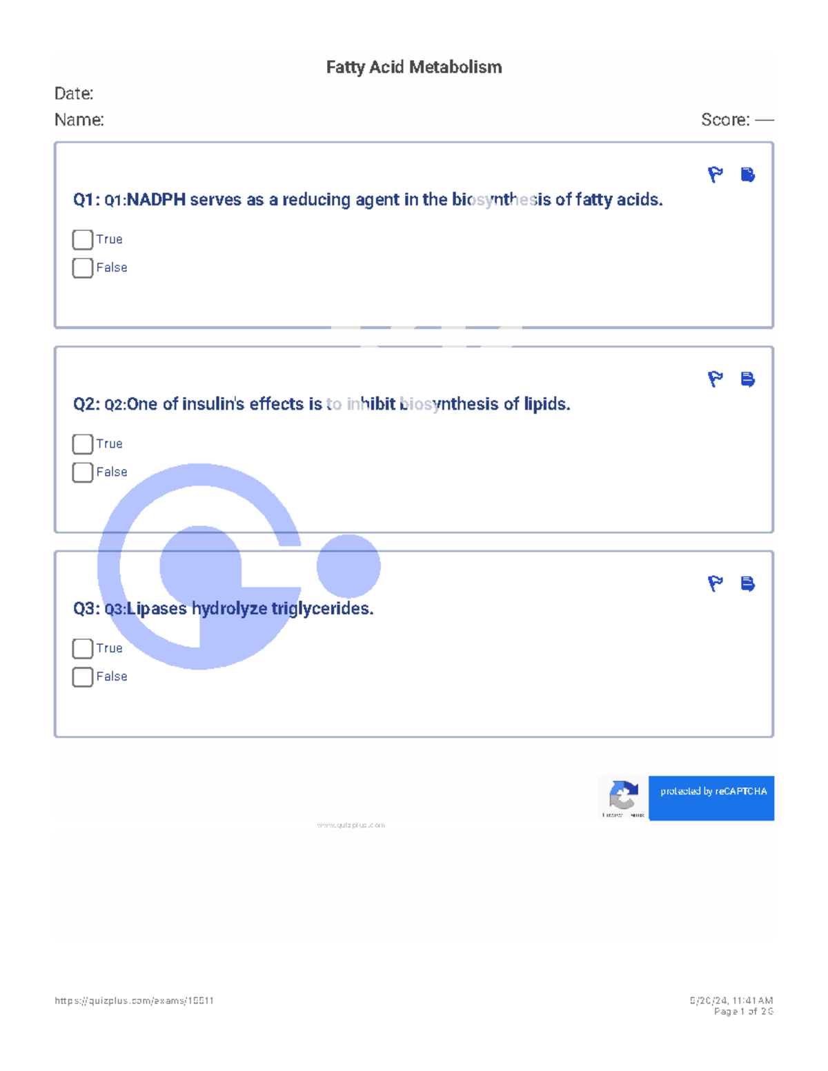 Quiz 23- Fatty Acid Metabolism Quiz+ - Privacy - Terms protected by ...