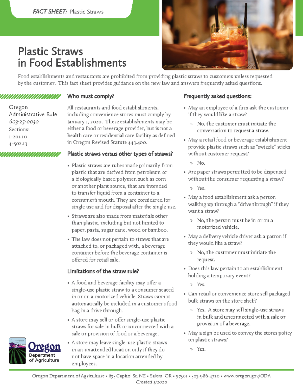 Plastic Straws Food Establishments FACT SHEET FACT SHEETPlastic