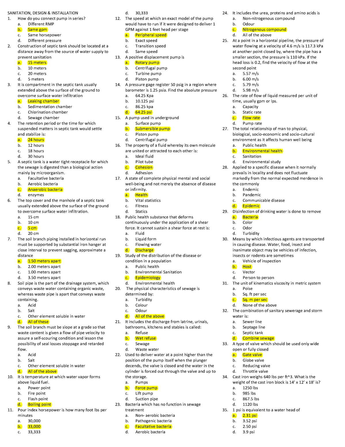 Preboard 2 Sanitation Design Answer Key - SANITATION, DESIGN ...