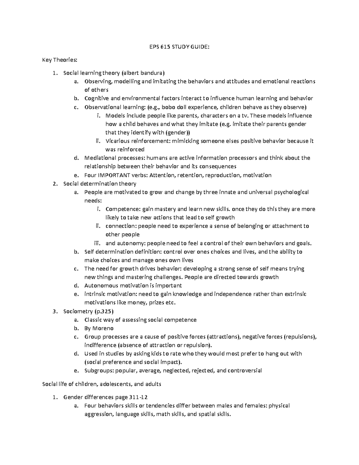 EPS 615 study guide for final - EPS 615 STUDY GUIDE: Key Theories ...
