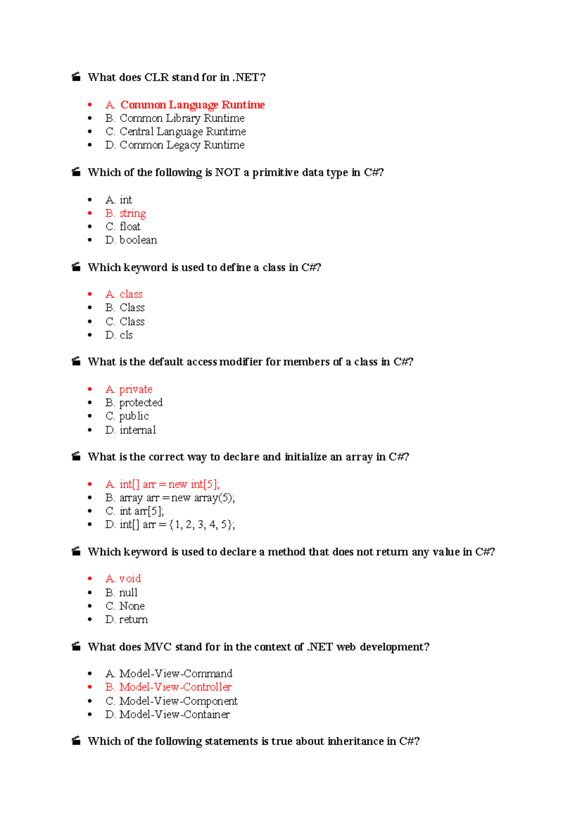 Quiz - quiz about c# .net java oops wipro quiz assessment miltstone ...
