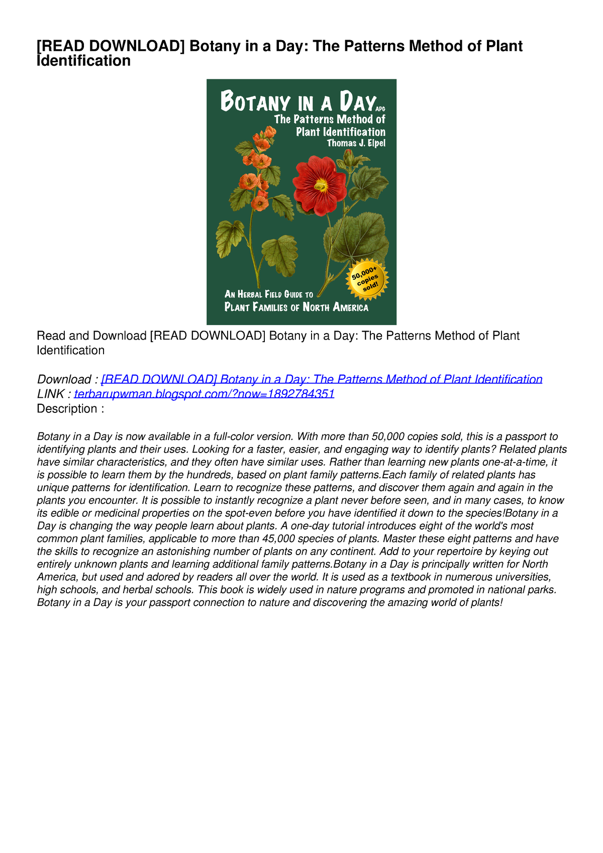 [READ DOWNLOAD] Botany In A Day: The Patterns Method Of Plant ...