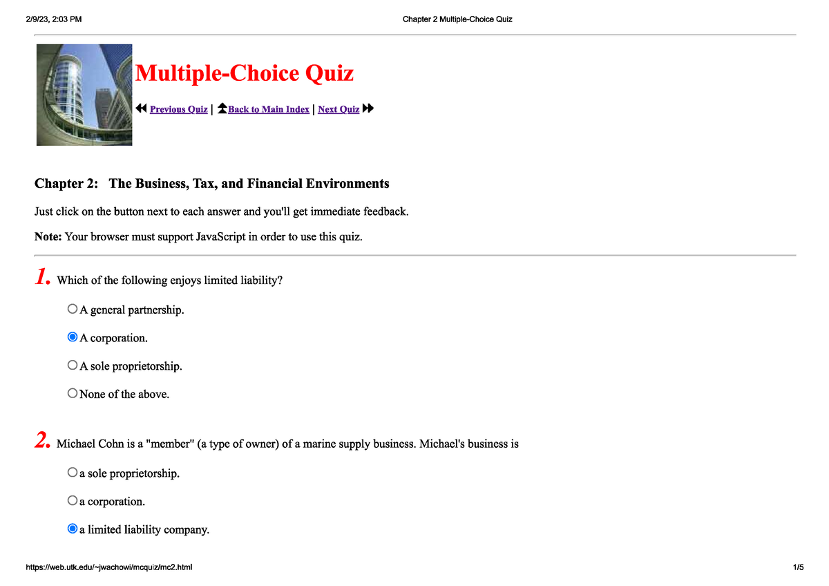 Chapter 2 Multiple-Choice Quiz - Accountancy - Studocu