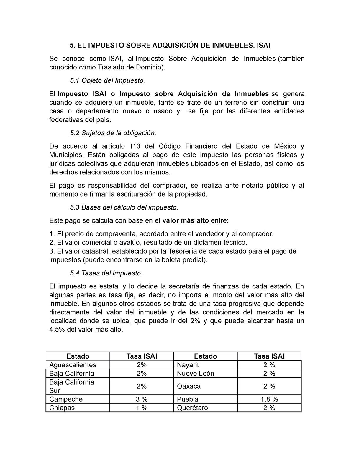 Derecho Fiscal - 5. EL IMPUESTO SOBRE ADQUISICIÓN DE INMUEBLES. ISAI Se ...