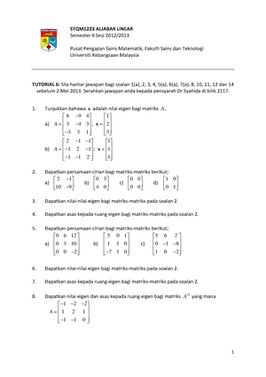 Tutorial 6 Group Assignment S Questions Aljabar Linear Stqm1223 Studocu