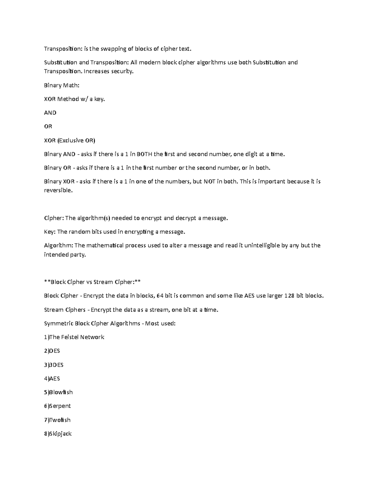 Cryptography Notes ITAS 2040- Section Two - Transposition: is the ...