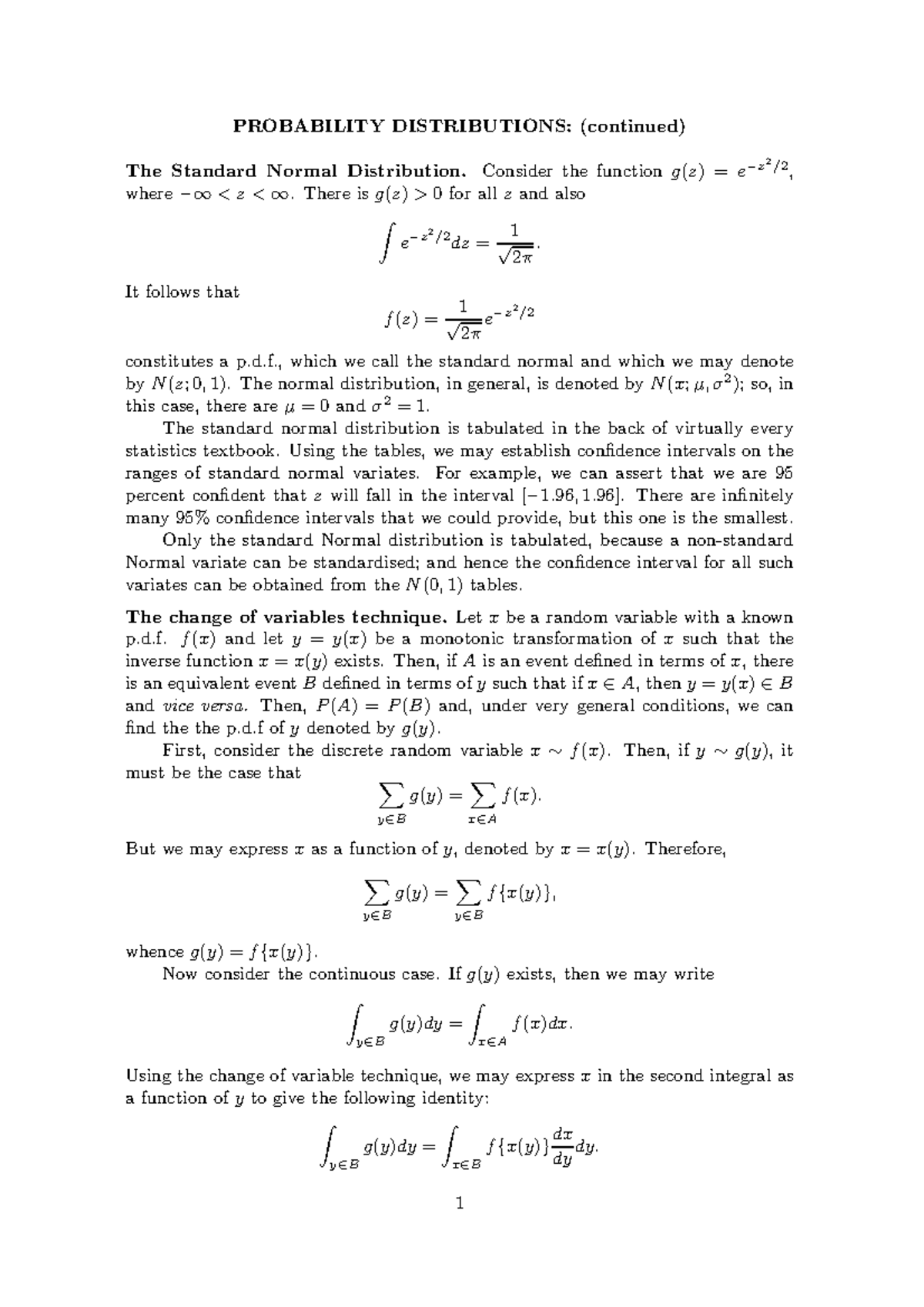 Probability Distributions (continued) Lecture 4 PROBABILITY