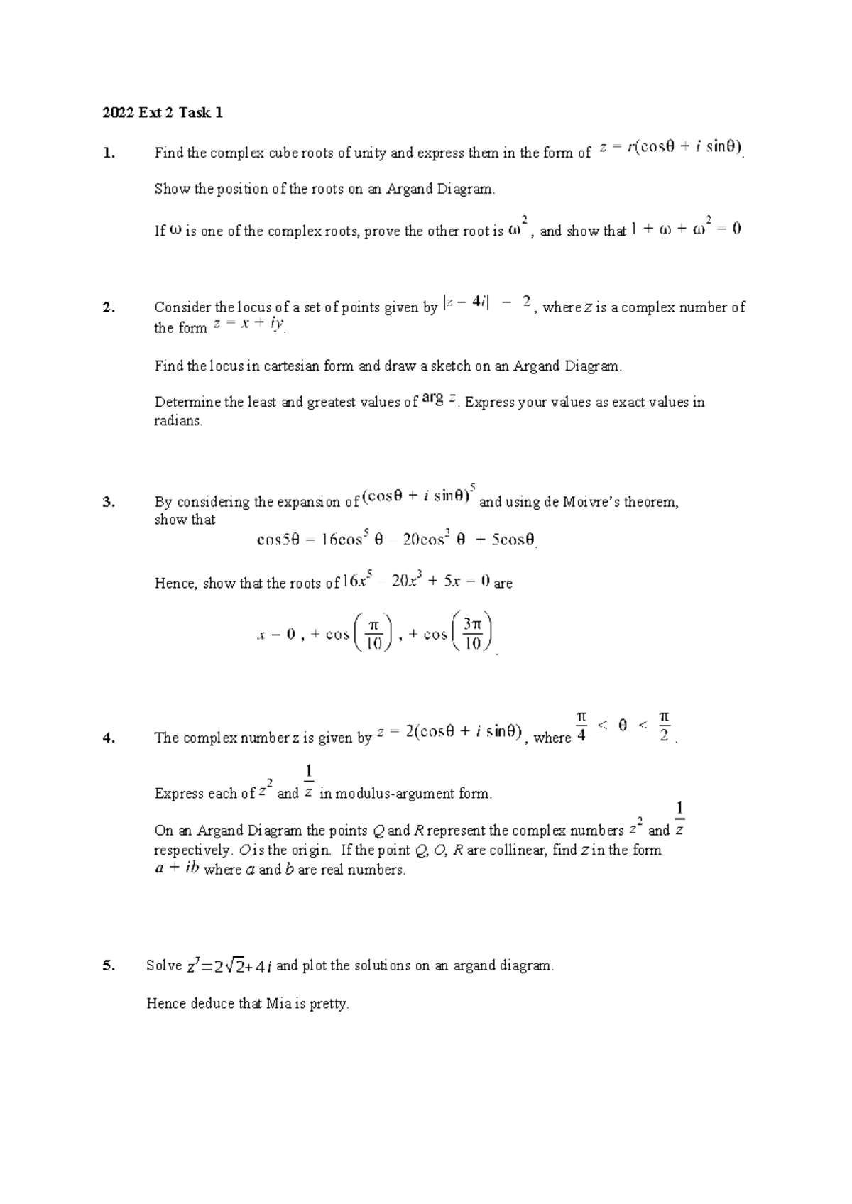 2022 Ext 2 Task 1 Revision Questions - 2022 Ext 2 Task 1 1. Find the ...
