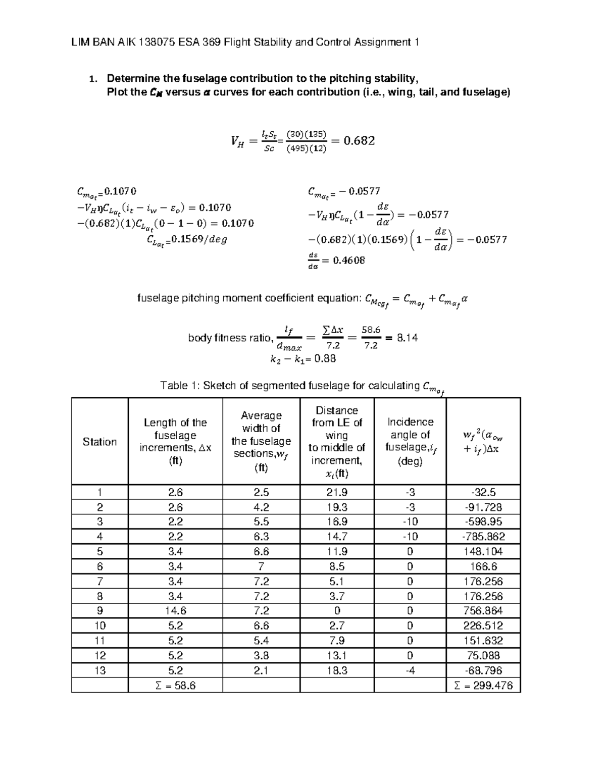 Assignment 1 Answer Kestabilan Kawalan Penerbangan Esa369 Usm Studocu