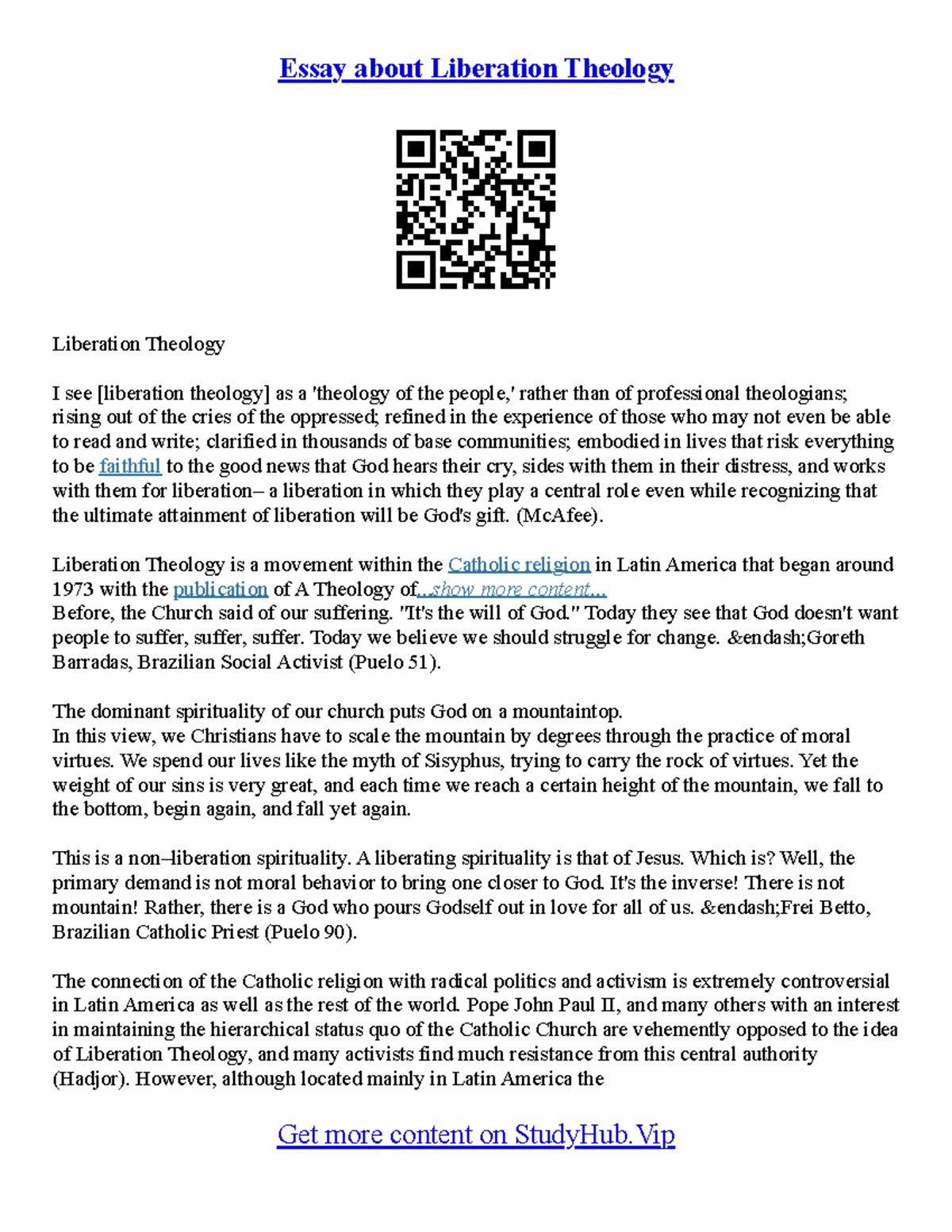 Theology Essays - Essay about Liberation Theology Liberation Theology I ...