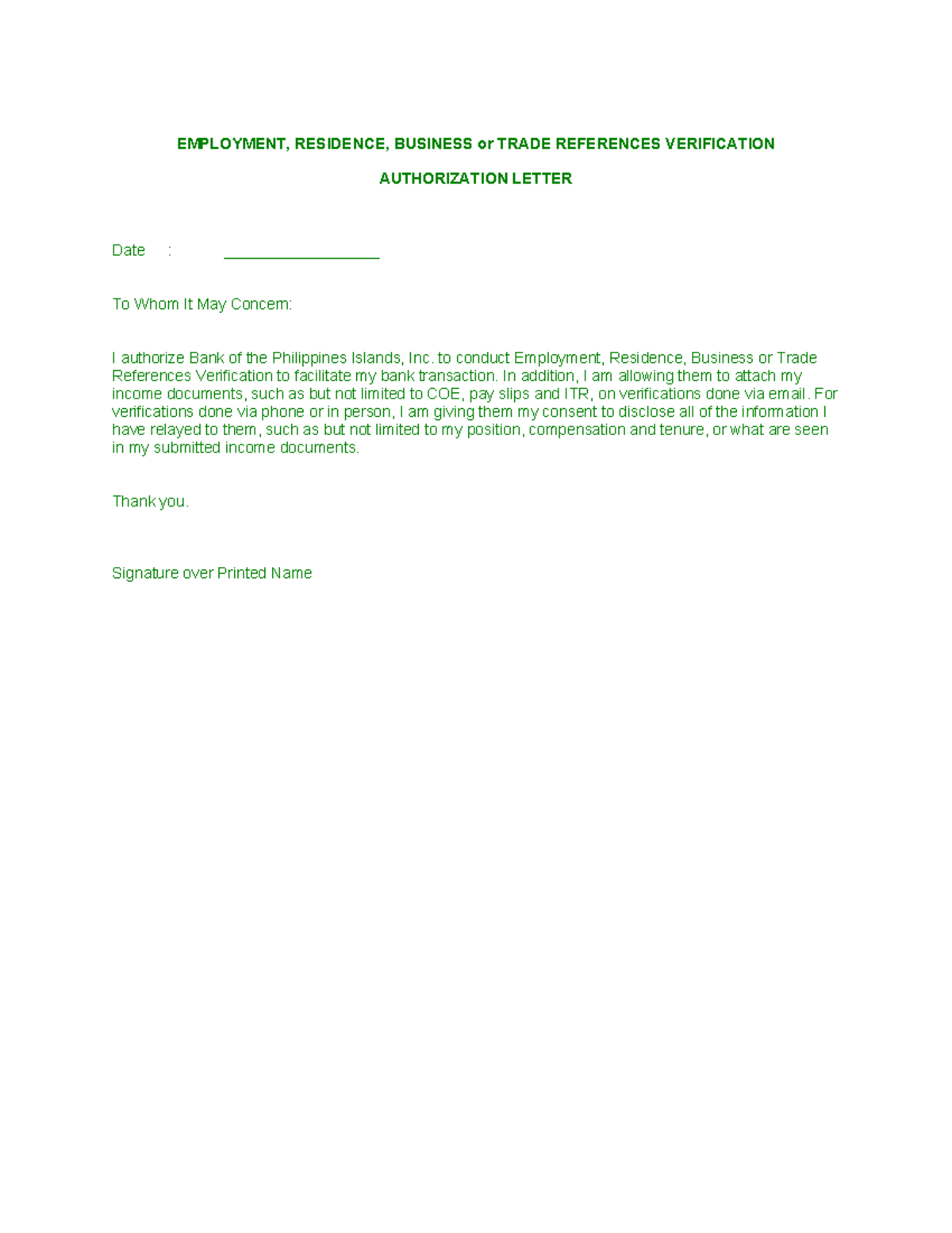Authorization Letters - New Format - EMPLOYMENT, RESIDENCE, BUSINESS or ...