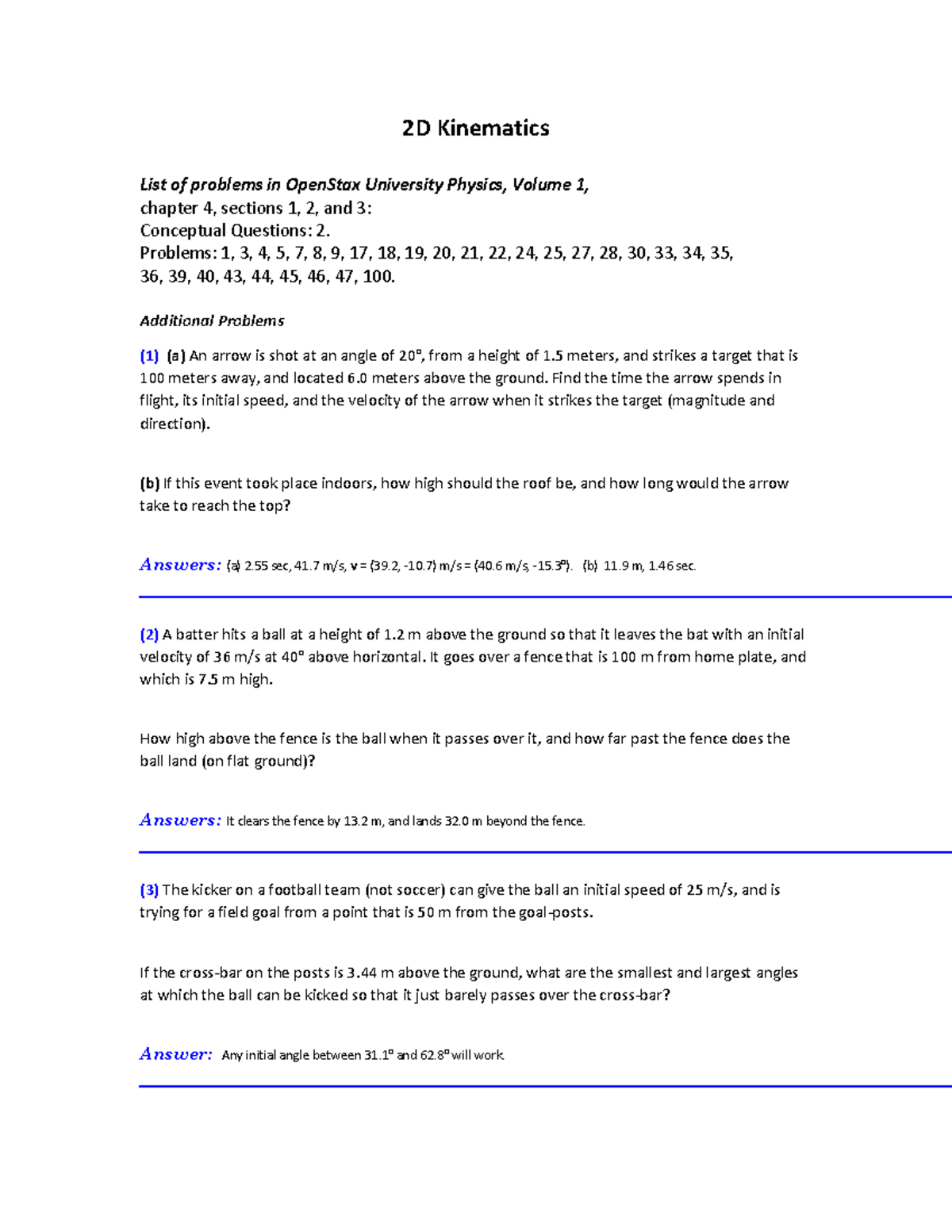 2D kinematics - lecture notes - 2D Kinematics List of problems in ...