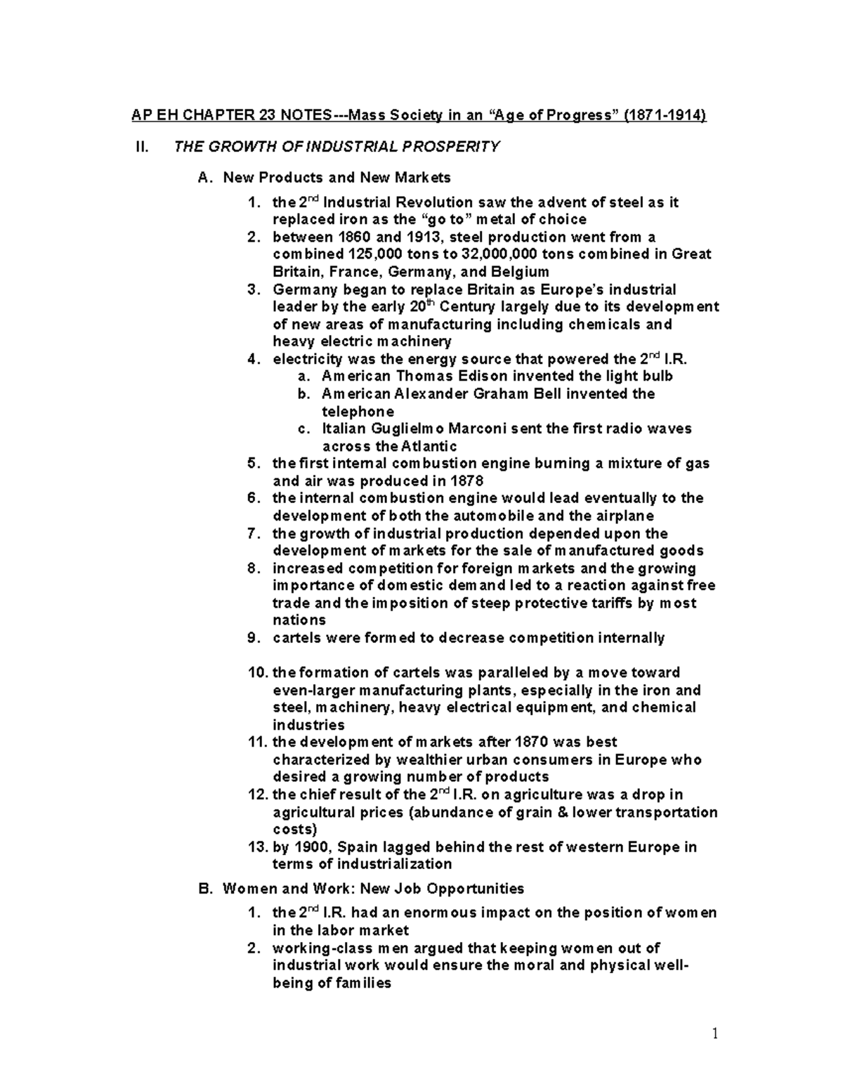 AP EH CH 23 Notes - european history chapter 23 outline - AP EH CHAPTER ...