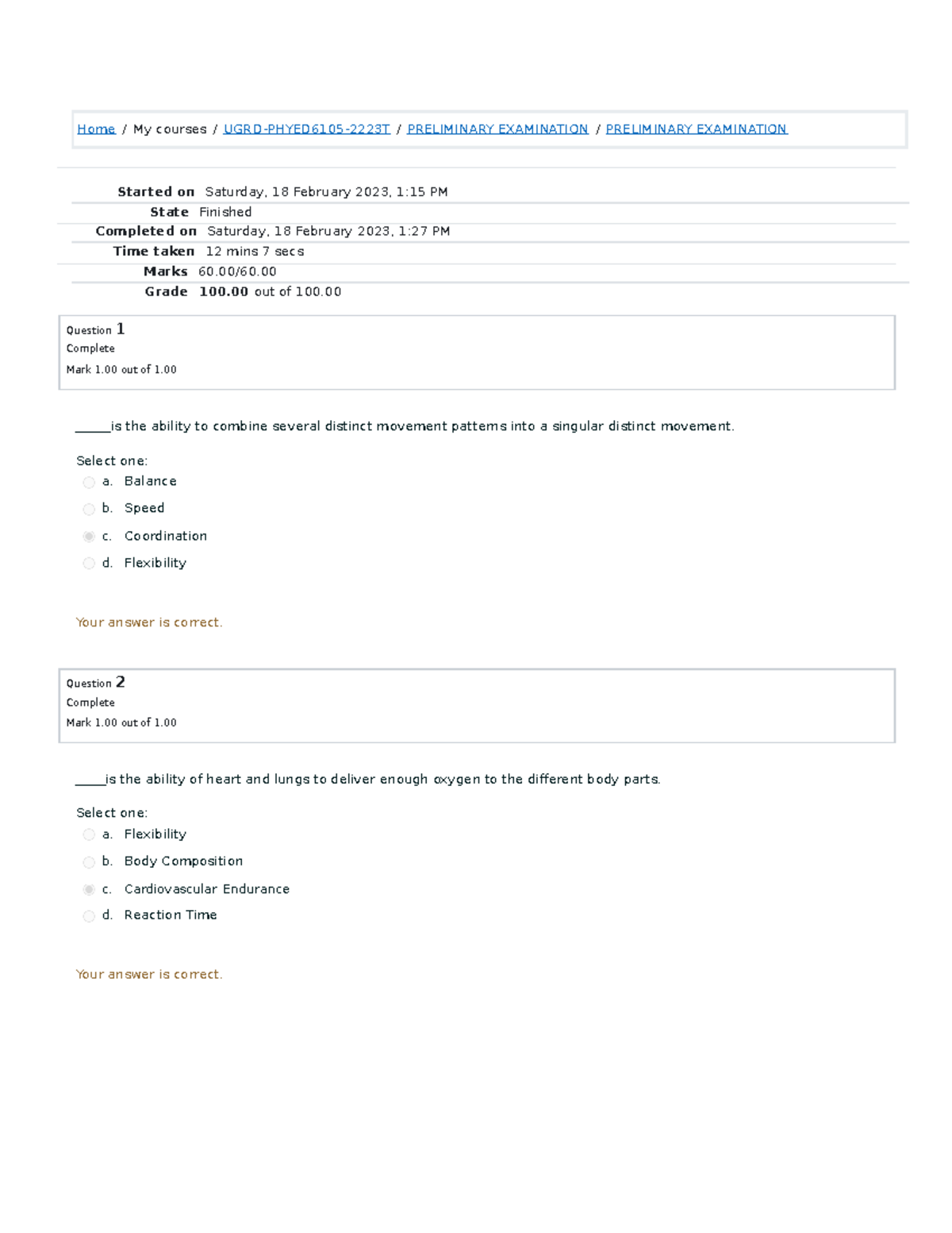 Preliminary Examination Attempt review PE 60 - Home / My courses / UGRD ...