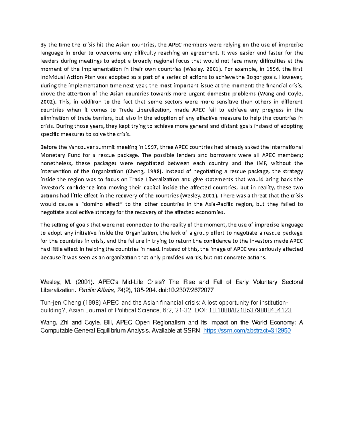 APEC argument Peru and APEC - By the time the crisis hit the Asian ...