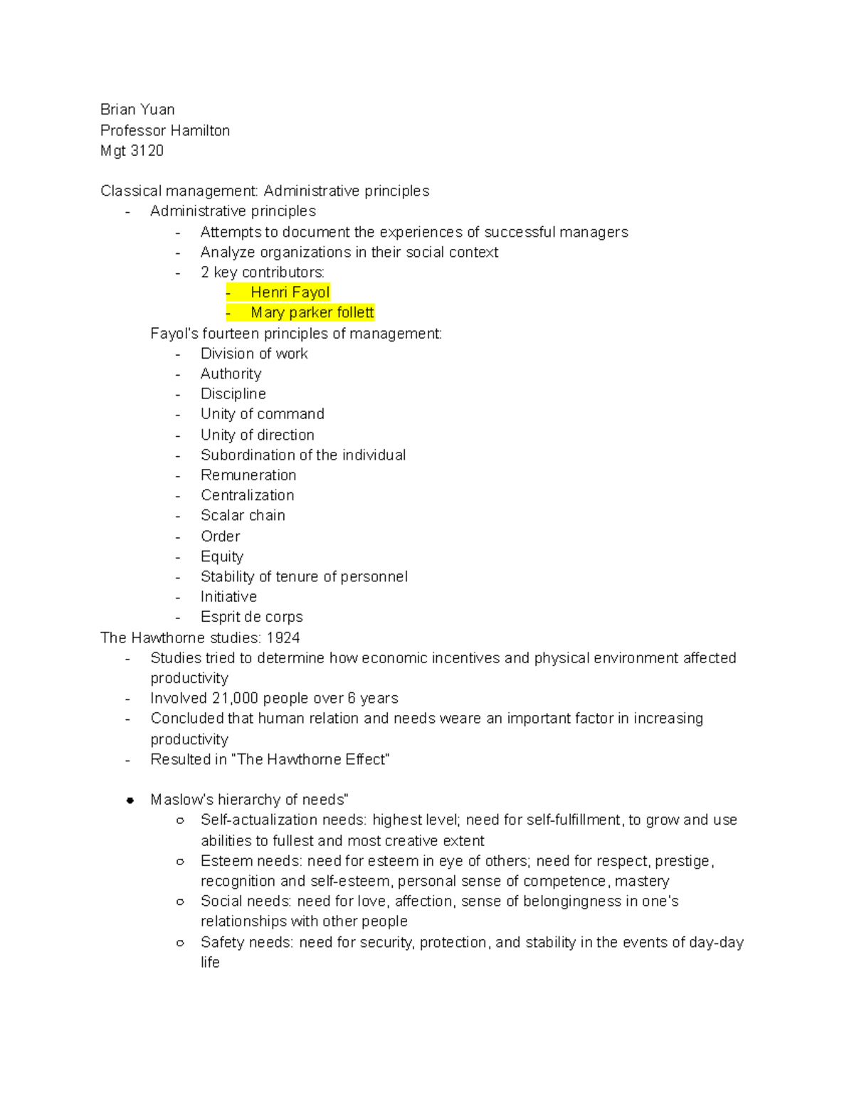 MGT 3120 Types Of Managments Notes - Brian Yuan Professor Hamilton Mgt ...